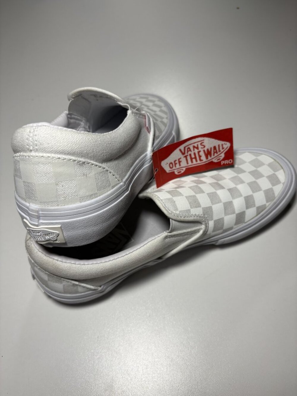 Vans Off The Wall Pro Slip On White Checkerboard Shoes Mens 6.5 Womens 8 NWT